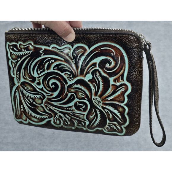 Patricia Nash CASSINI WRISTLET Italian Leather Tooled Turquoise Authentic, NWOT - Picture 6 of 9